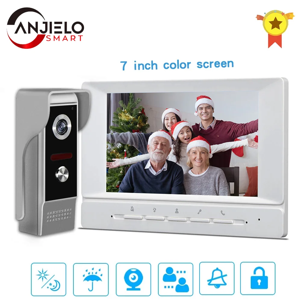 

ANJIELO SMART 7" WiFi Video Doorbell, 720P, Night Vision, IP65 Waterproof, 2.4GHz, Multi-Intercom, RFID, Remote Unlock
