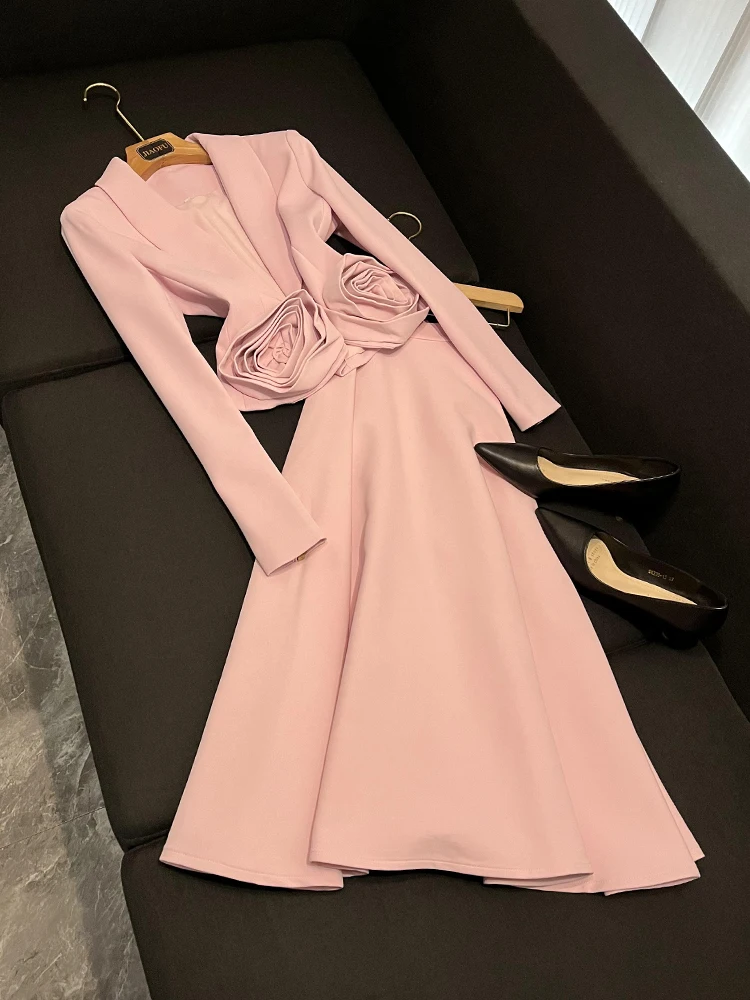 

Pure Color ort Suit Set Jaet с глубоким v-образным вырезом и 3D розой, модная женская одежда китайского бренда на осенний сезон