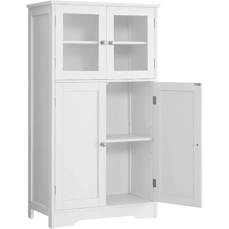 

Bathroom Cabinet, Freestanding Bathroom Storage Cabinet with Glass Doors, Floor Cabinet with Adjustable Shelf