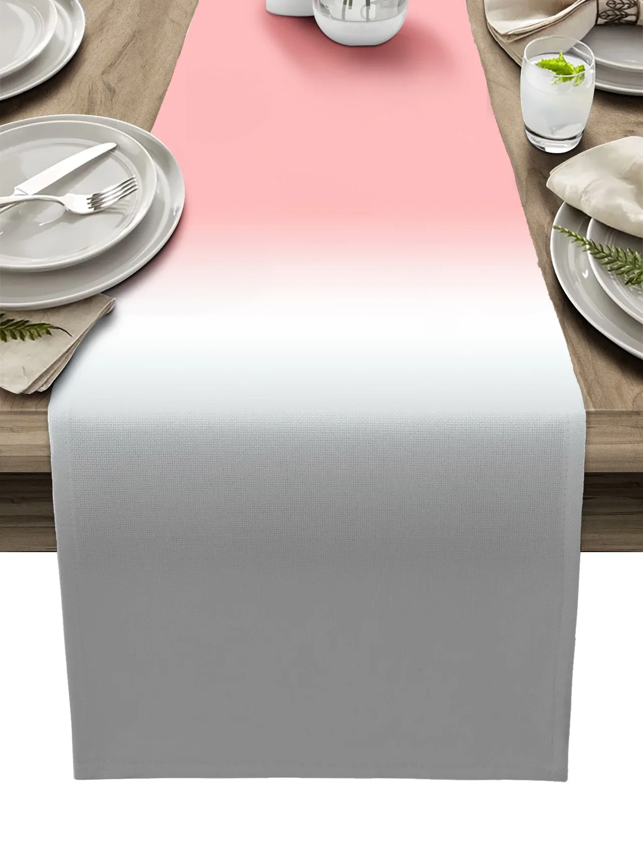 Caminos de mesa de lino con degradado, decoración de mesa de cocina, camino de mesa de comedor, suministros para fiesta de boda, color rosa, blanco y gris