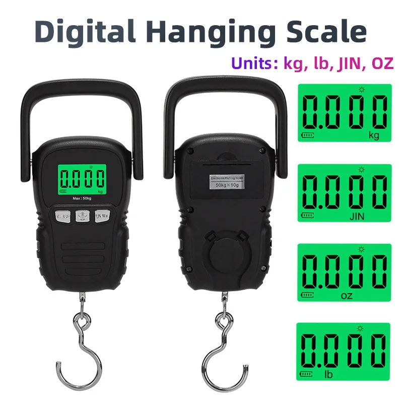 

110 фунтов/50 кг электронные подвесные весы для багажа портативные цифровые весы аккумулятор/зарядка через USB ЖК-дисплей для рыбалки весы