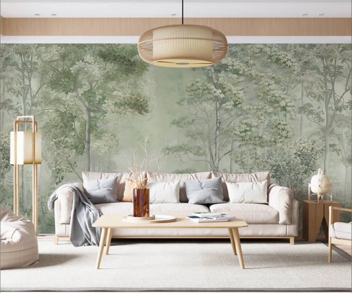 Maßgefertigte Tapete Nordische Kunst Waldlandschaft Wandbild Vintage Braune Waldbaum Tapete Heimdekoration Wandaufkleber