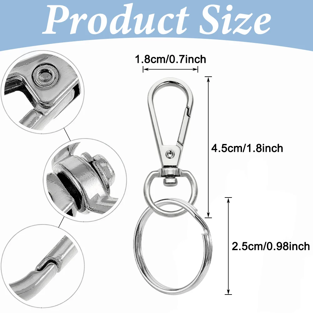 20/30Sets Swivel Snap Hooks with Split Key Rings Lobster Claw Trigger Clasps for Keychain Clip Lanyard Bag Purse Tag