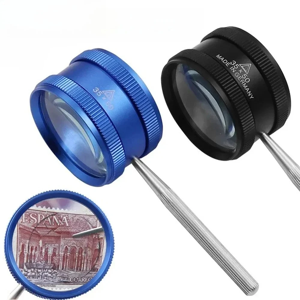 Loupe portative 35X avec poignée détachable, lentille optique double couche en métal, pour bijoux, pièces de monnaie, lecture
