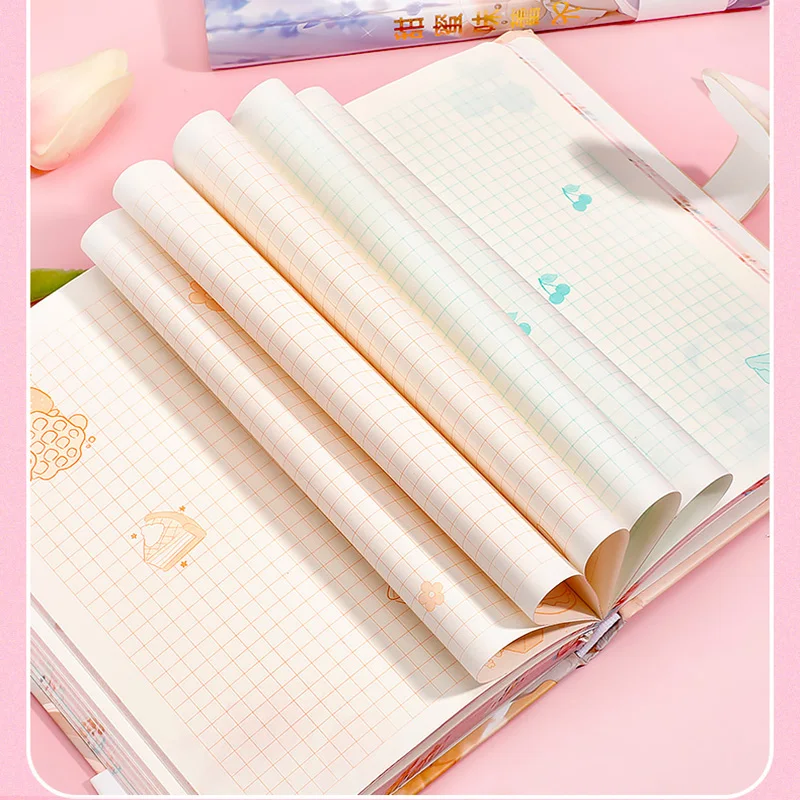 Cartoon Cute Beautiful Girl Notebook Color Page Illustration Hardcover Diary Student Notepad Roseate Young Girl Heart Series