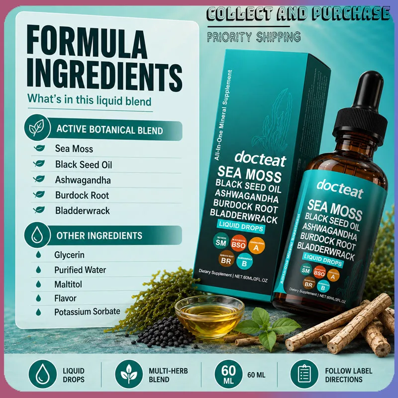Docteat Sea Moss Liquid Drops 60ML Intestinal Health Digestion Skin Moisture Immune Support Nutritional Supplement