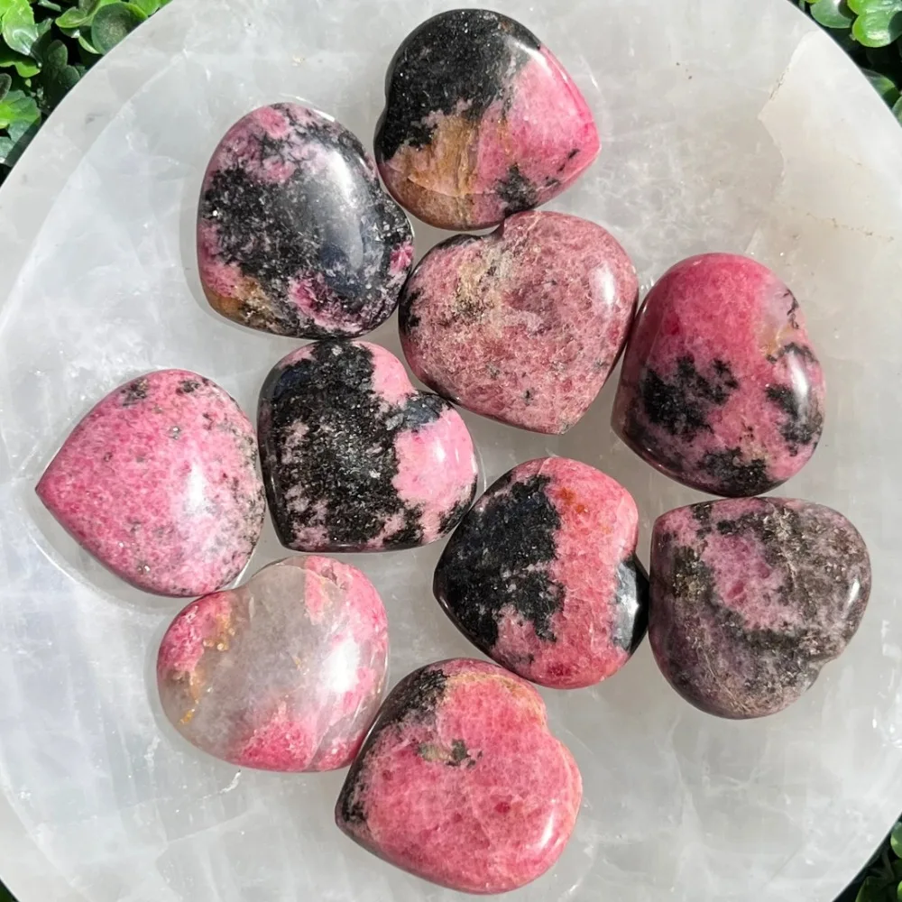 Natural Rhodonite Crystal Heart, Natural Mineral Gemstones, Featuring a Pink And Black Design, Home Decoration, Holiday Gifts