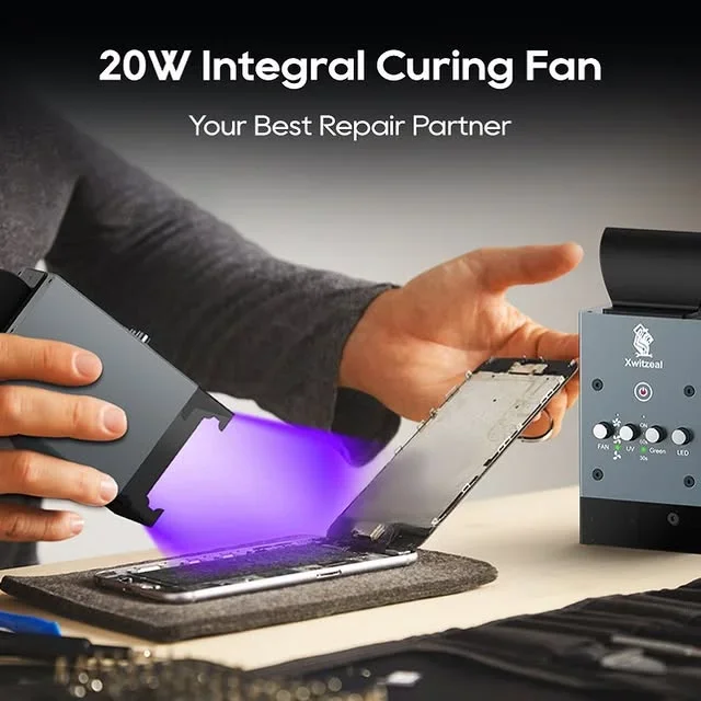 Xwitzeal 20W 3 in 1 UV Curing Cooling Mini Fan Purple/Green/White Light for Smoke Evacuation Mobile Phone Repair Tool