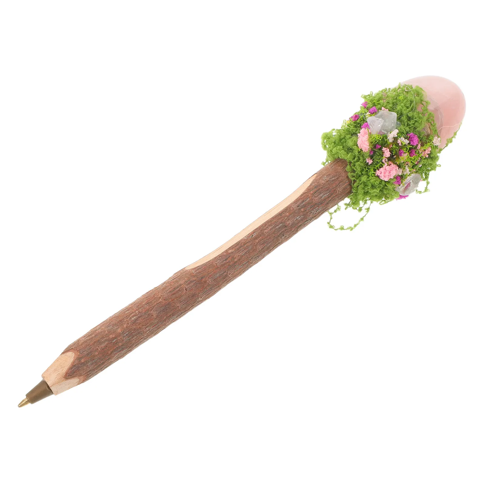 0.7mm Wood Ballpoint Pen with Crystal Top & Rustic Tree Bark Texture – Smooth Writing for Office, School, Home