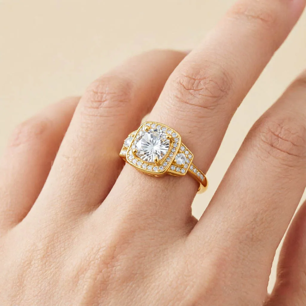 Szjinao 1.5ct D Color Moissanite Rings With Certificate Solid Silver 925 Gold Plated Jewelry For Women Pass Diamond Tester Gifts