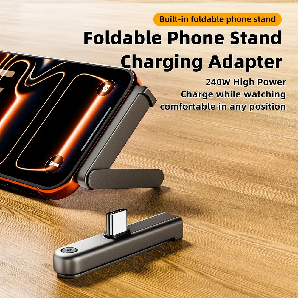 KEBIDUMEI USB-C Phone Charging Bracket Adapter 240W Fast Charging OTG USB-C Male to USB-C Female Converter With foldable Holder