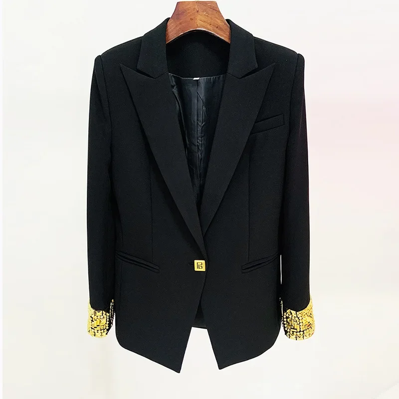 

Newest Fashion 2024 Designer Jacket Women's Slim Fitting Sleeve Beading Single Button