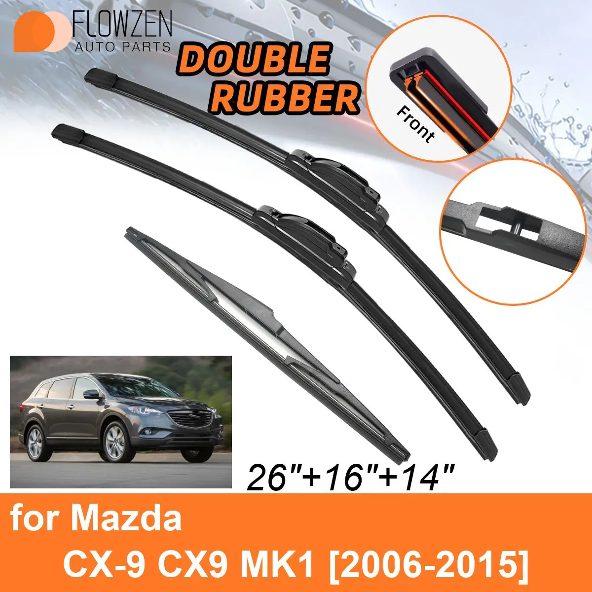 

Double Rubber Car Wiper Blades for Mazda CX-9 CX9 MK1 2006-2015 Rear Blades Accessories 2008 2009 2010 2011 2012 2013 2014 2015