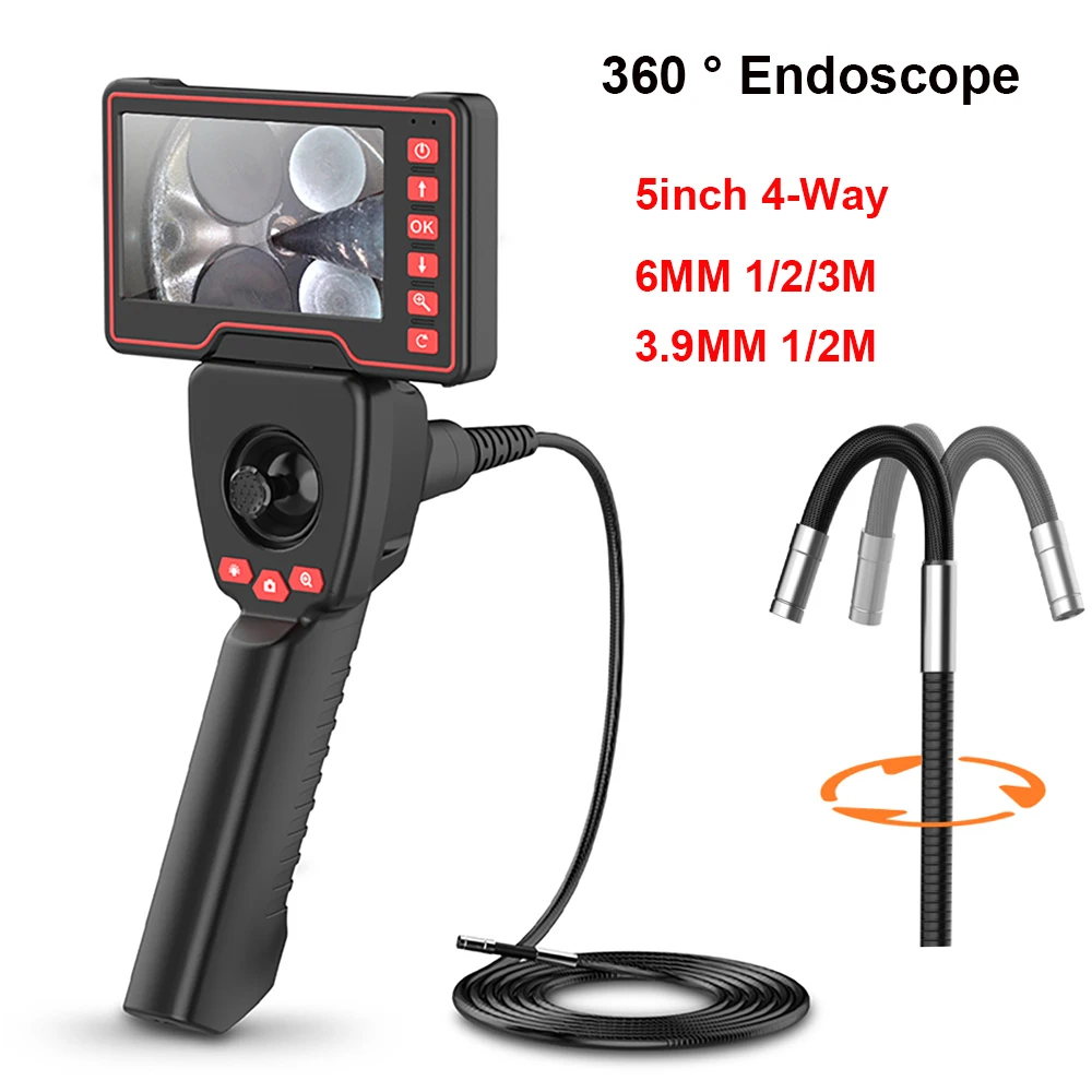 1080P 3.9 مللي متر/6 مللي متر 4-Way التوجيه المنظار الصناعي كاميرا توضيح Borescope مع شاشة 5.0 "فحص المجاري السيارات