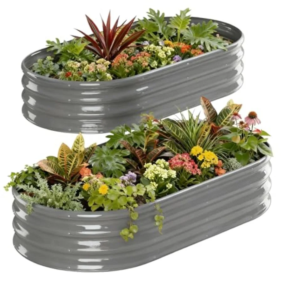 

Raised Garden Bed Outdoor 2 Sets Oval Large Coating Metal Planter Box with No Heavy Metal for Vegetables Flowers Herbs