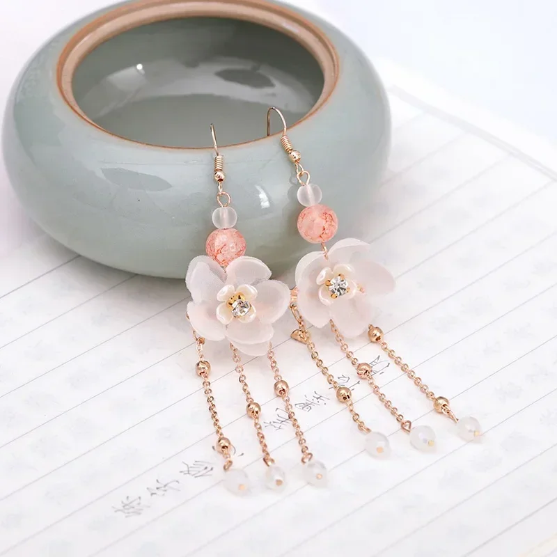 China Classical Long Fringed Hairpin Earrings Jewelry Set Show Clothing Headgear Accessories Women Fashion Head Decoration Tools