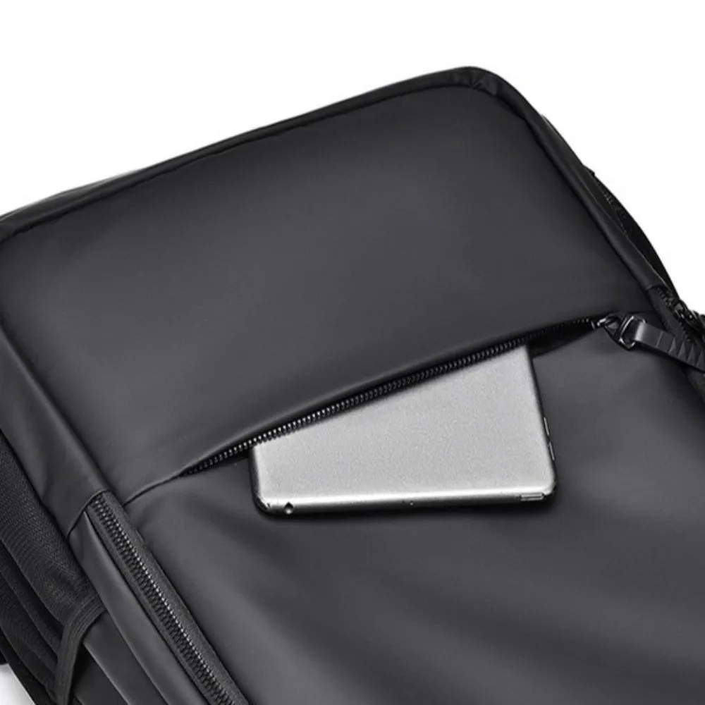 حقيبة ظهر عصرية مقاومة للماء بلون سادة وحزام كتف منحني حقيبة ظهر للطلاب من البوليستر حقيبة ترحال محمولة على طراز الذكور #2