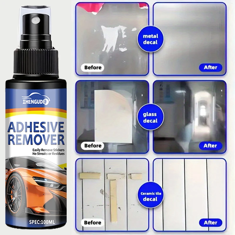 Adhesive Remover for Car Glass and Paint, Easily Removes Glue Labels and Transfer Film Residue, Portable Spray Removal Kit