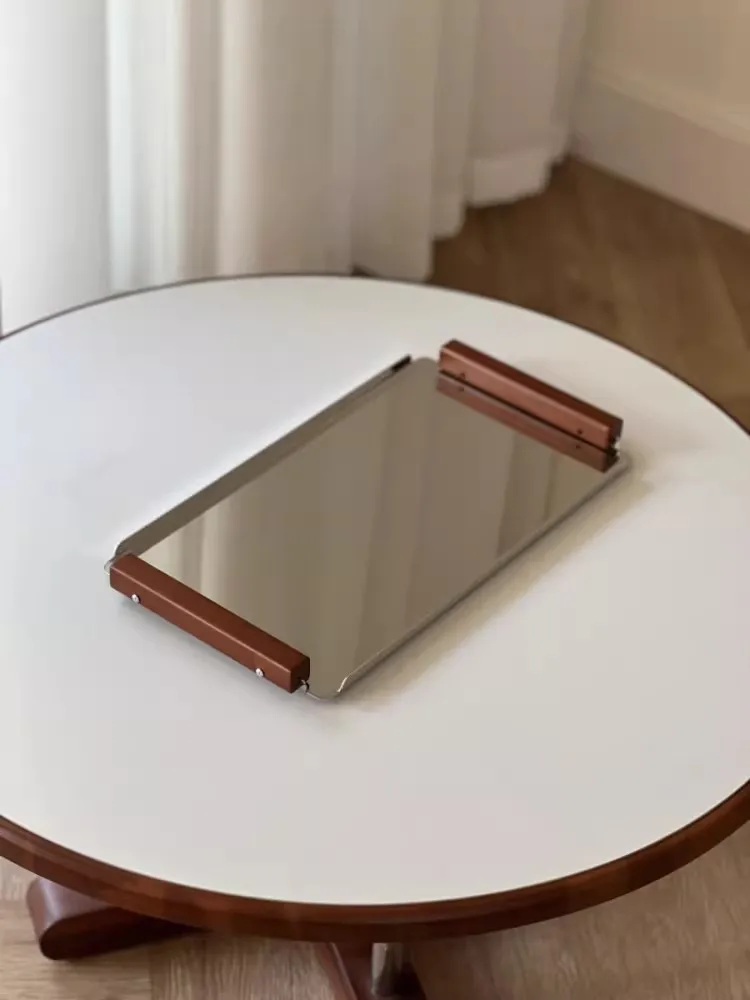 

Light luxury Advanced Stainless Steel Exquisite Mirror Surface Tray Desktop Snacks Storage Tray Home Use Decoration ornaments