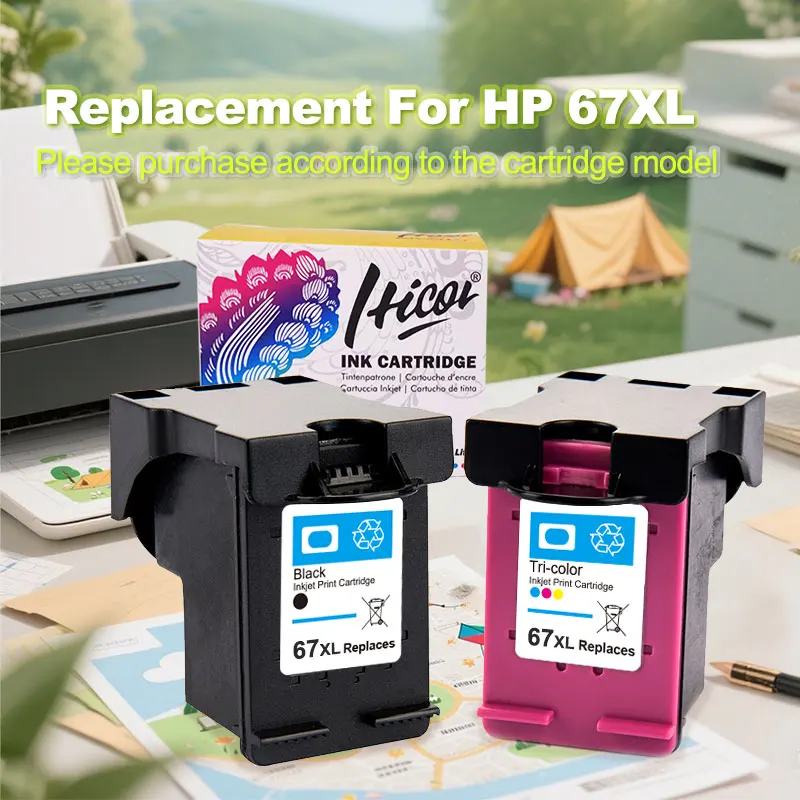 Замена картриджа Hicor 67 XL для принтера HP67 Deskjet Plus 4140 4152 4155 4158 1225 2732 2752 1225