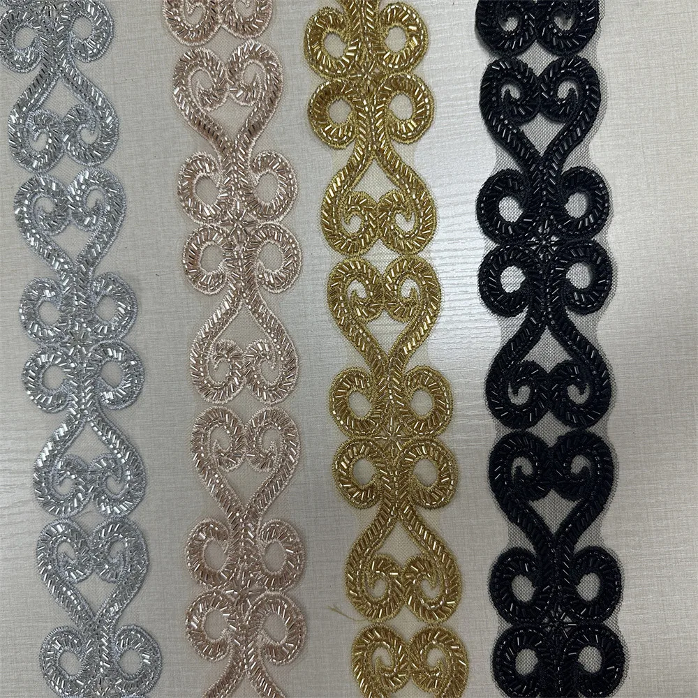 4.5yards gold silver beaded lace trim for wedding bridal