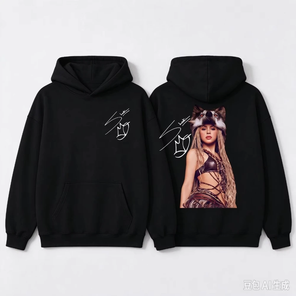 2026 Shakira Signature Men's Hoodie with Vintage Print, Autumn Fashion Hooded Sweatshirt, Casual Pure Cotton Pullover