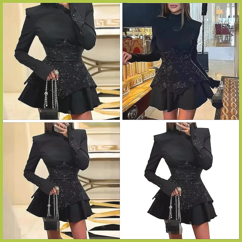 Nuovo Abito Mini con Paillettes 2026, Vestito da Festa Sexy a Vita Alta Linea A per Donne