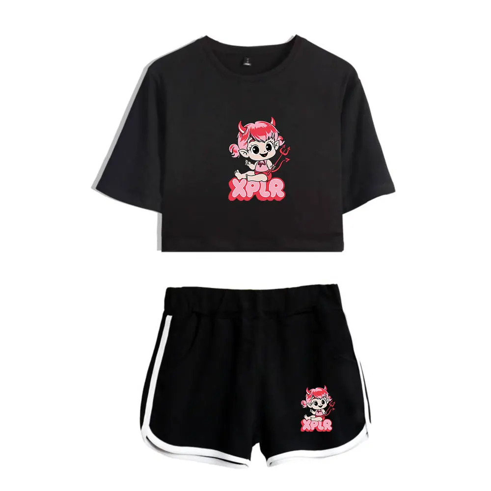 Sam and Colby Merch XPLR Baby Devil V.3 Suit Vintage 90s logo Merch Tops Two Piece Set Shorts+Lovely TShirt Trendy Suit Harajuku