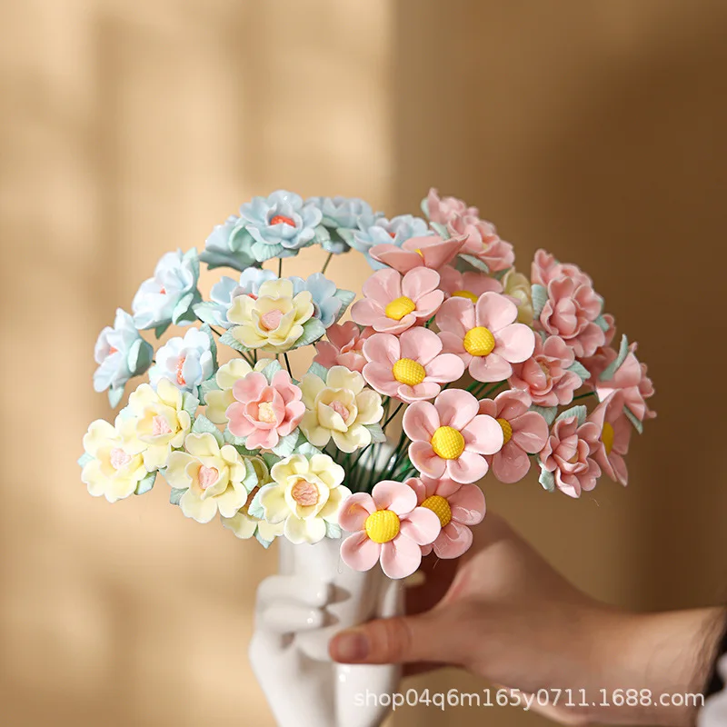 Handmade Ceramic Flower Bouquet Artisanal Hand-Pinched Floral Arrangement Home Table Vase Decor Wedding Party Centerpiece Gift