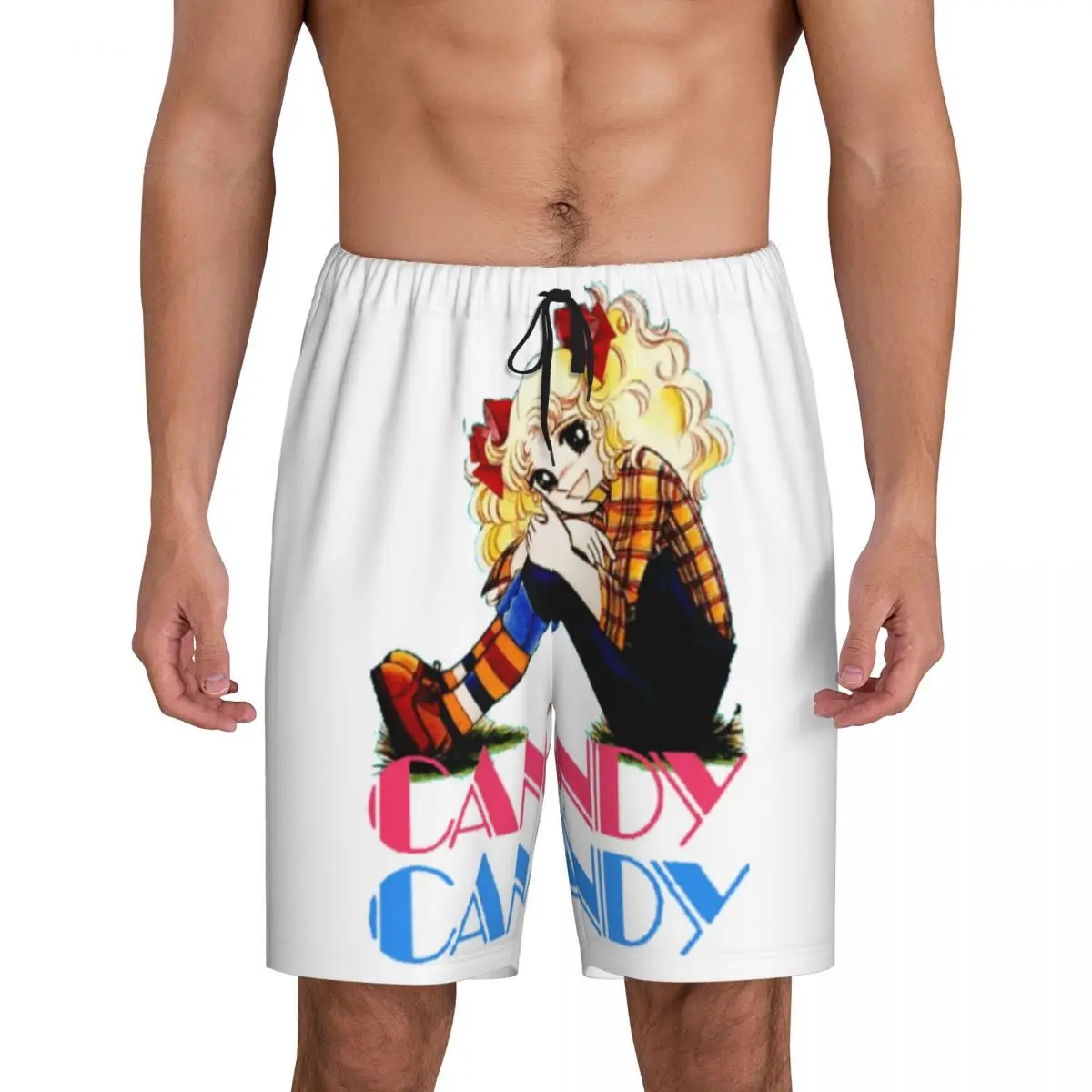 Custom Print Candy Candy Logo Pajama Shorts Men's Anime Manga Sleepwear Bottoms Sleep Short Pjs with Pockets