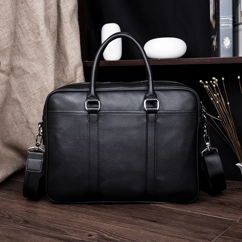 Sac à main de grande capacité en cuir PU pour homme, sac d'ordinateur texturé de haute qualité, étui à bombes classique pour homme, noir simple et assressenti