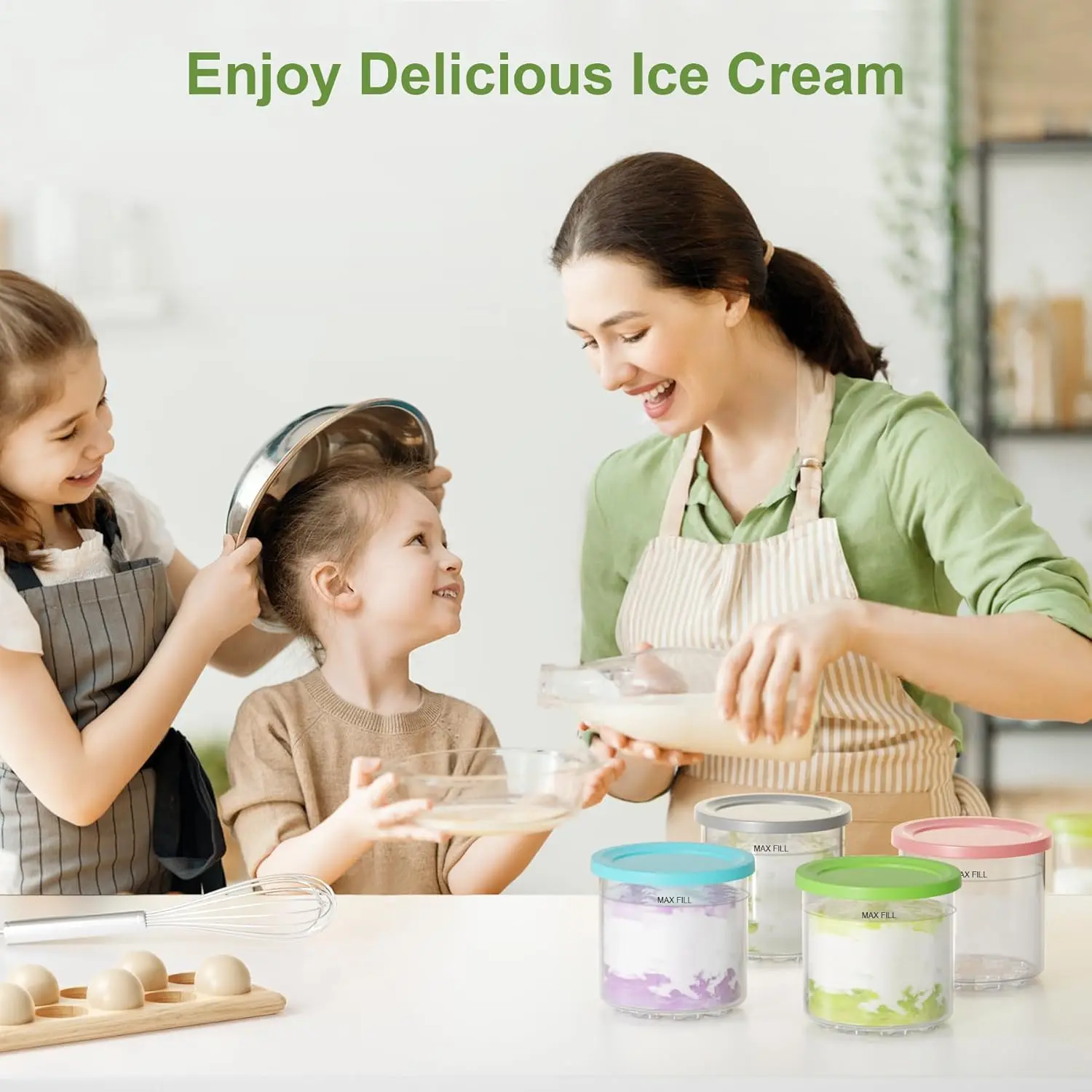 Ice Cream Pint Containers Compatible with Ninja NC299AMZ & NC300s Series Ice Cream Makers BPA Free, Dishwasher Safe