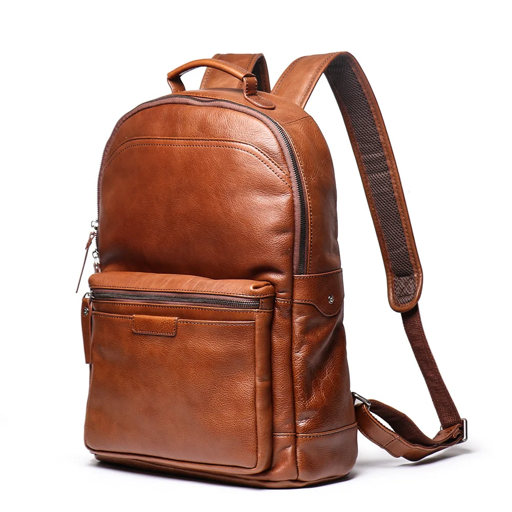 Men's Top Layer Cowhide Large Leather Travel Bag Genuine Leather Unisex Laptop Daypack Leather Women School Bag Male Travel Bag
