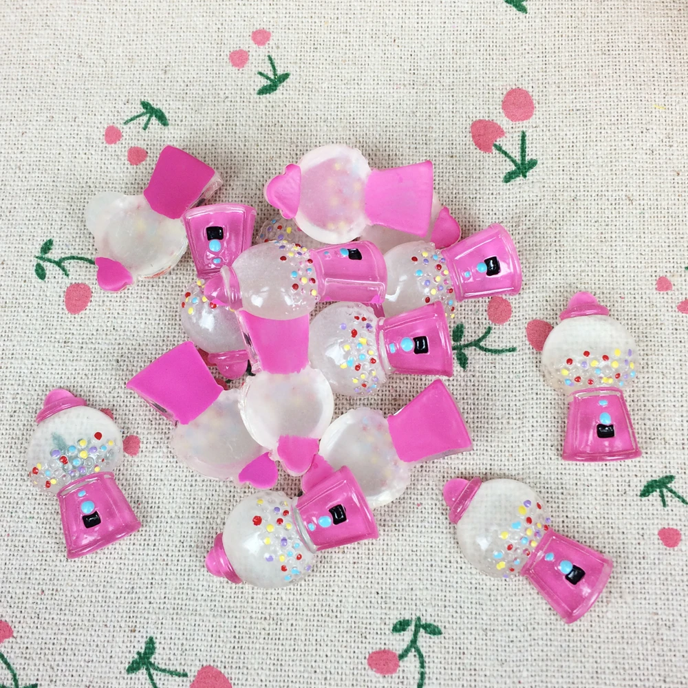 10Pieces Flat Back Resin Cabochon Kawaii Pink Bubble Gumball Machine DIY Flatback Embellishment Accessories Scrapbooking:18*30mm