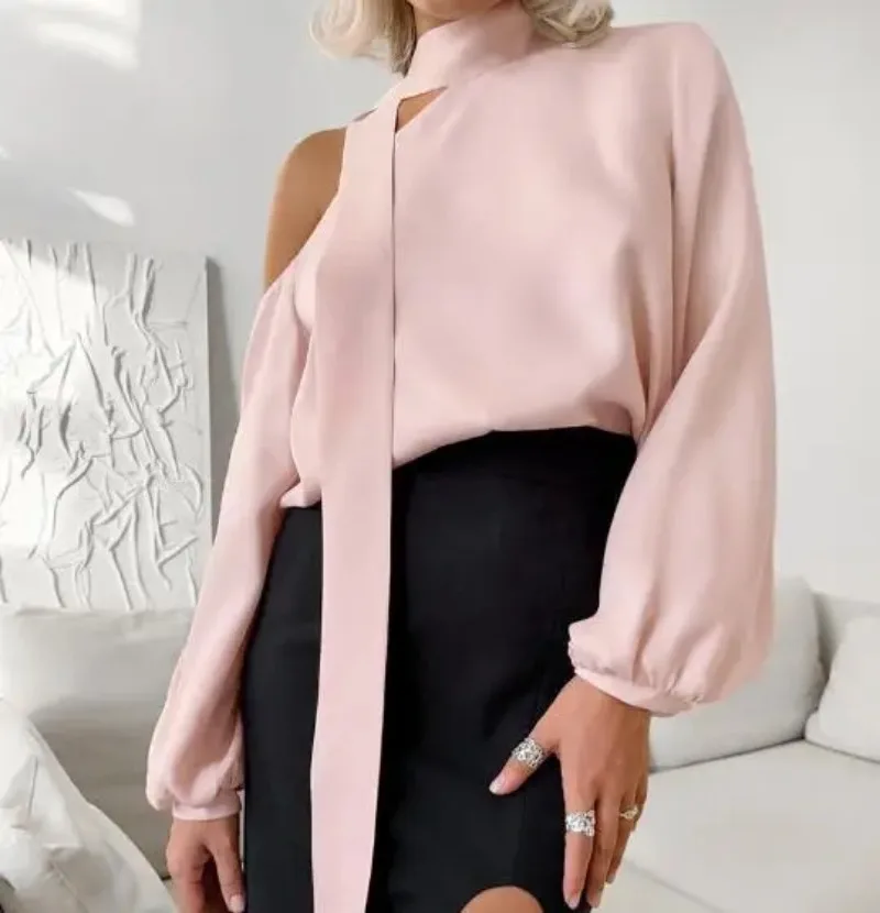 

Woman Sexy Off Shoulder Long Sleeve Shirt 2025 Autumn Colorful Irregular Collar Fashion Design New Fashion Women's Blouses Top