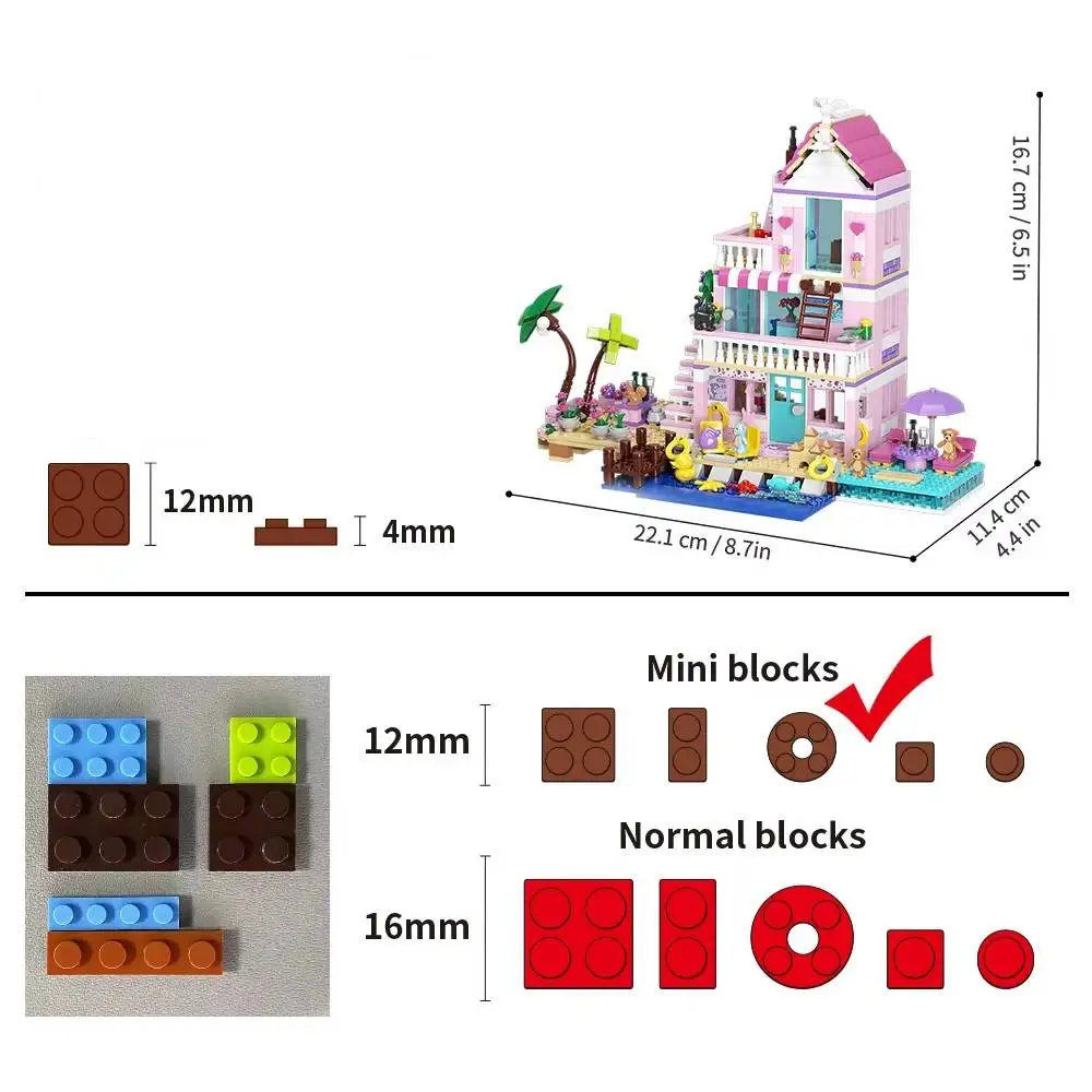 812 Uds. Conjuntos de construcción de Villa para vacaciones en la playa y playa para niñas, Kit de bloques de construcción creativos para casa de ensueño, juguetes educativos para niños