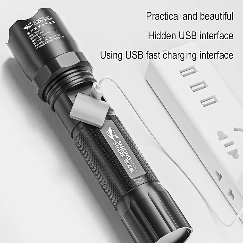 High Power Led Flashlight Rechargeable Camping Torch ABS Material With 3 Lighting Modes For Adventure, Camping, Outdoor, Etc.