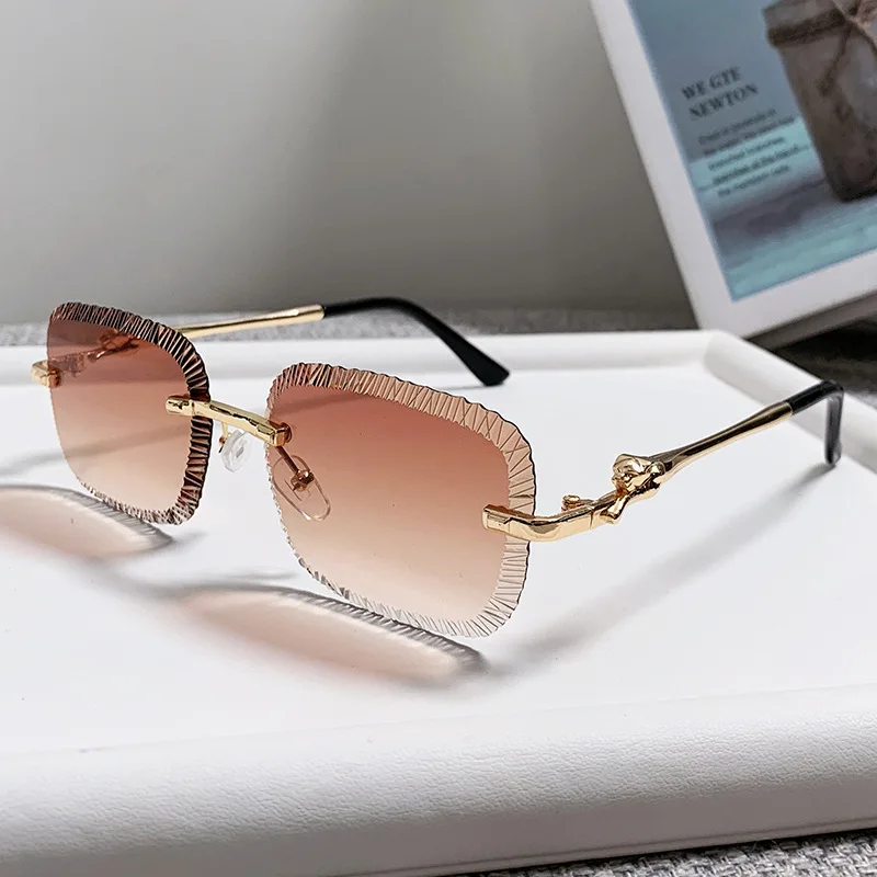 Fashion New Card Home Serrated Rimless Sunglasses Ins Fashion Leopard Head Metal Sunglasses