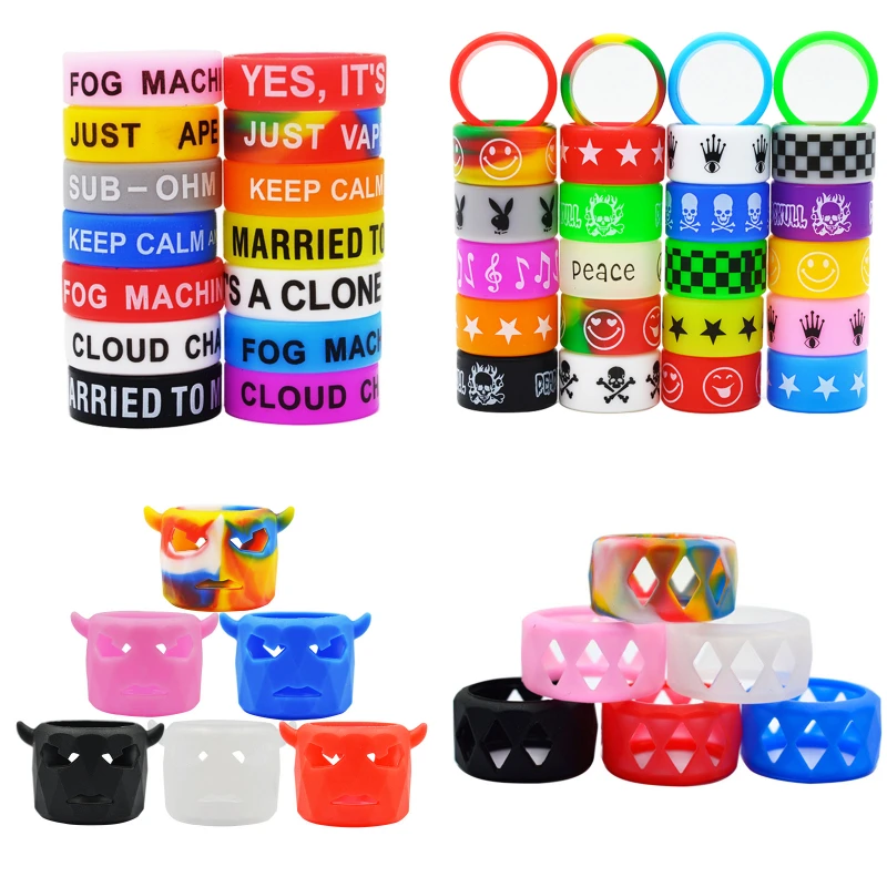 Multi-style 22mm Silicone Band Anti Slip Ring Printed Bull Head Diamond Hollow Decorative Protection for Mod Accessories