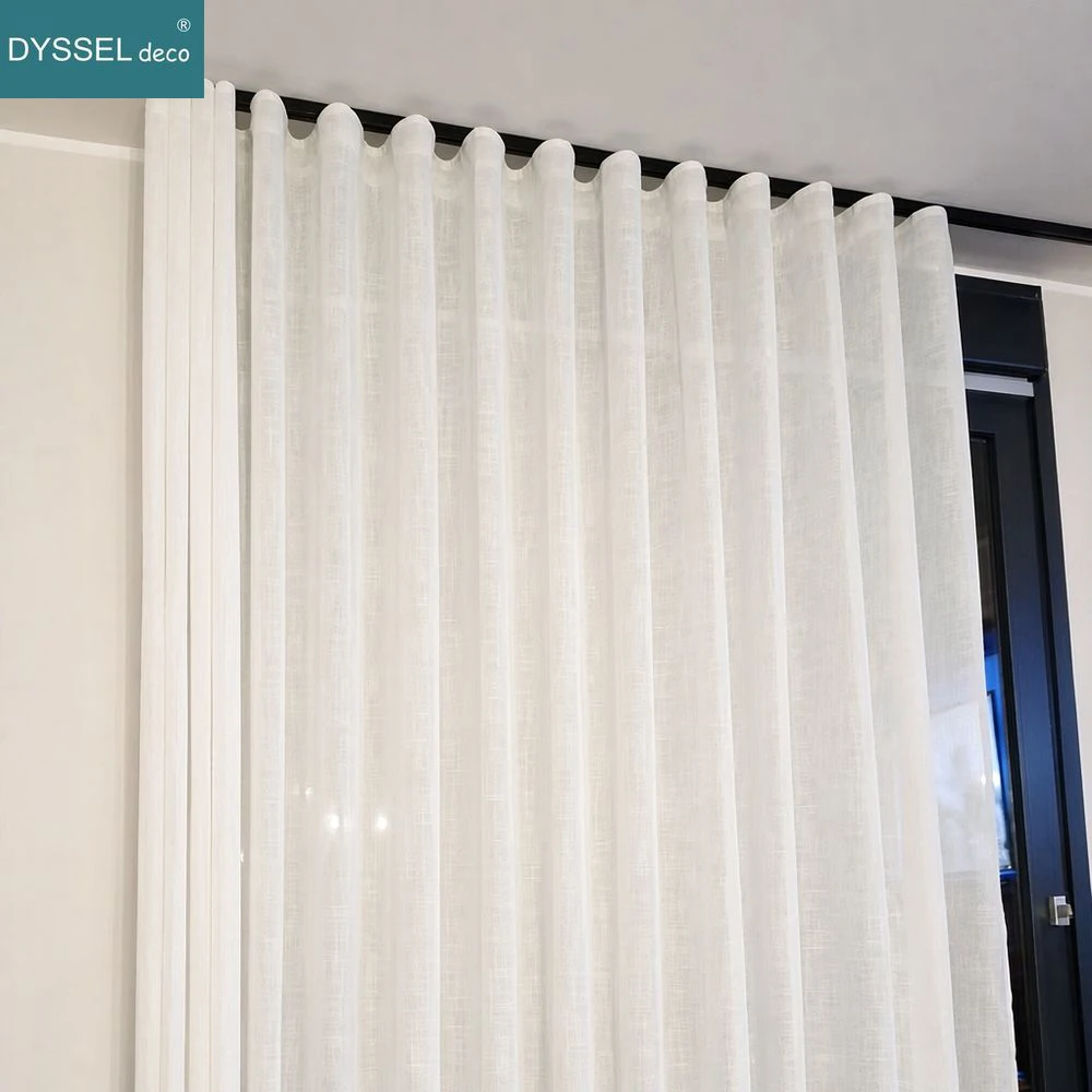 California Style Modern White Linen Polyester Solid Sheer European Window Curtains S Folded Wave Living Room Bedroom