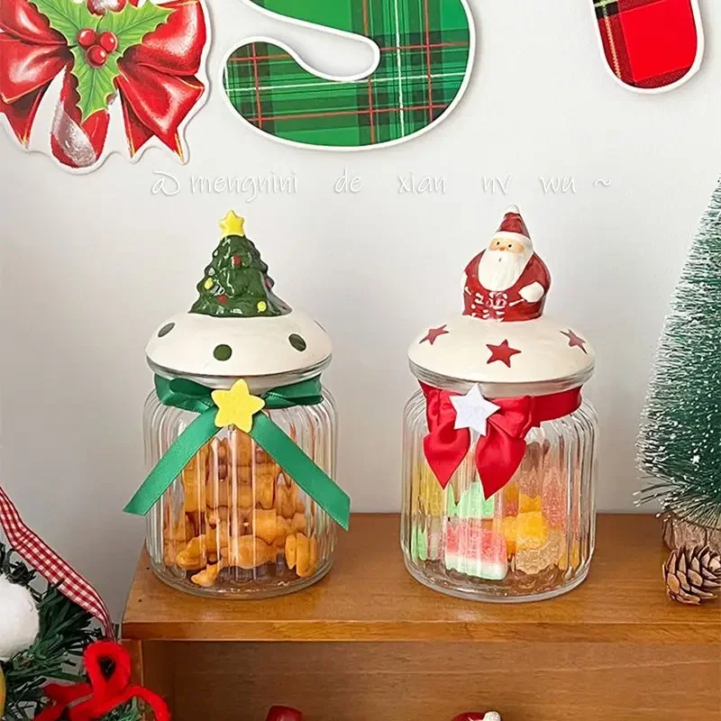 Christmas Sealing Jar Food Cute Glass Candy Bottle Storage Glass Jar Miscellaneous Candy Snacks Storage Santa Claus Storage Jar