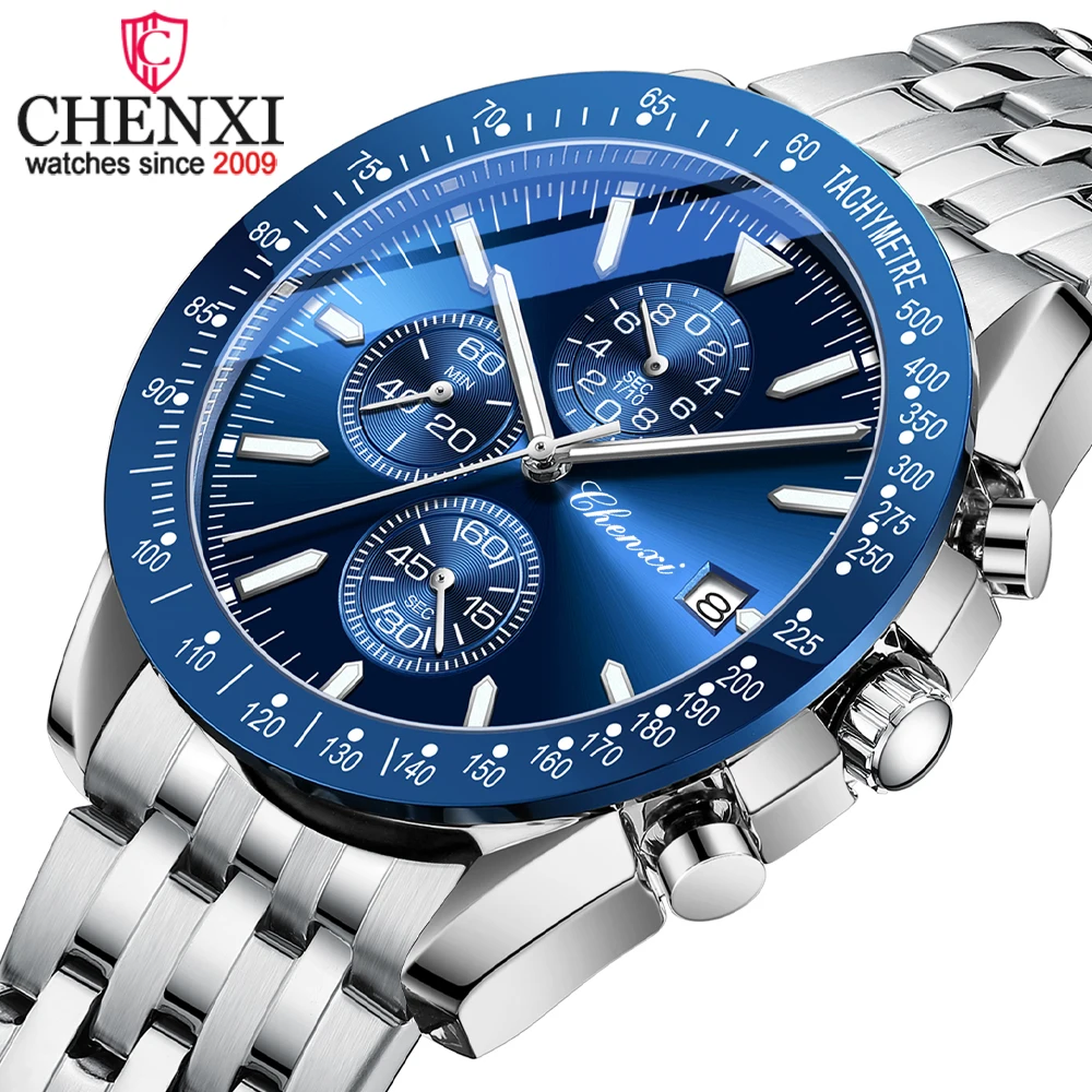 CHENXI أفضل العلامات التجارية الفاخرة للرجال كوارتز ساعة سلسلة مقاوم للماء الفولاذ المقاوم للصدأ ساعة اليد الأنيقة التصميم الكلاسيكي للسادة