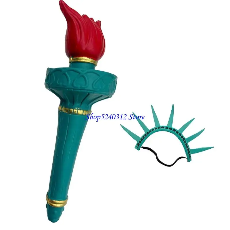 

634C Statue of Crowns & Torch Patriotic Party Accessories 4th Julys Outfit for Parades Event Statue of Costume