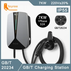 feyree EV Charger GB/T Plug Socket 32A 7.6KW 1Phase EVSE Wallbox Plug and Charge Model 5m Cable for Electric Vehicle Car Charger