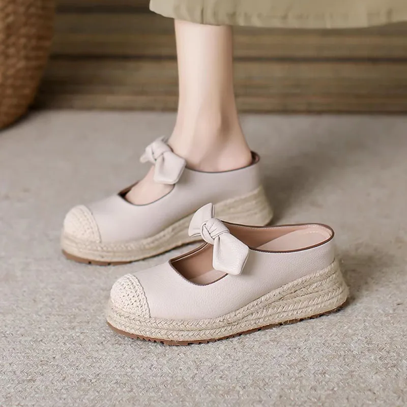 

XMWRLW 2026 Summer Women's Pumps Leather Platform Shoes For Women Fashion High Heels 8cm Pumps Wedges Shoes Summer Platform Shoe