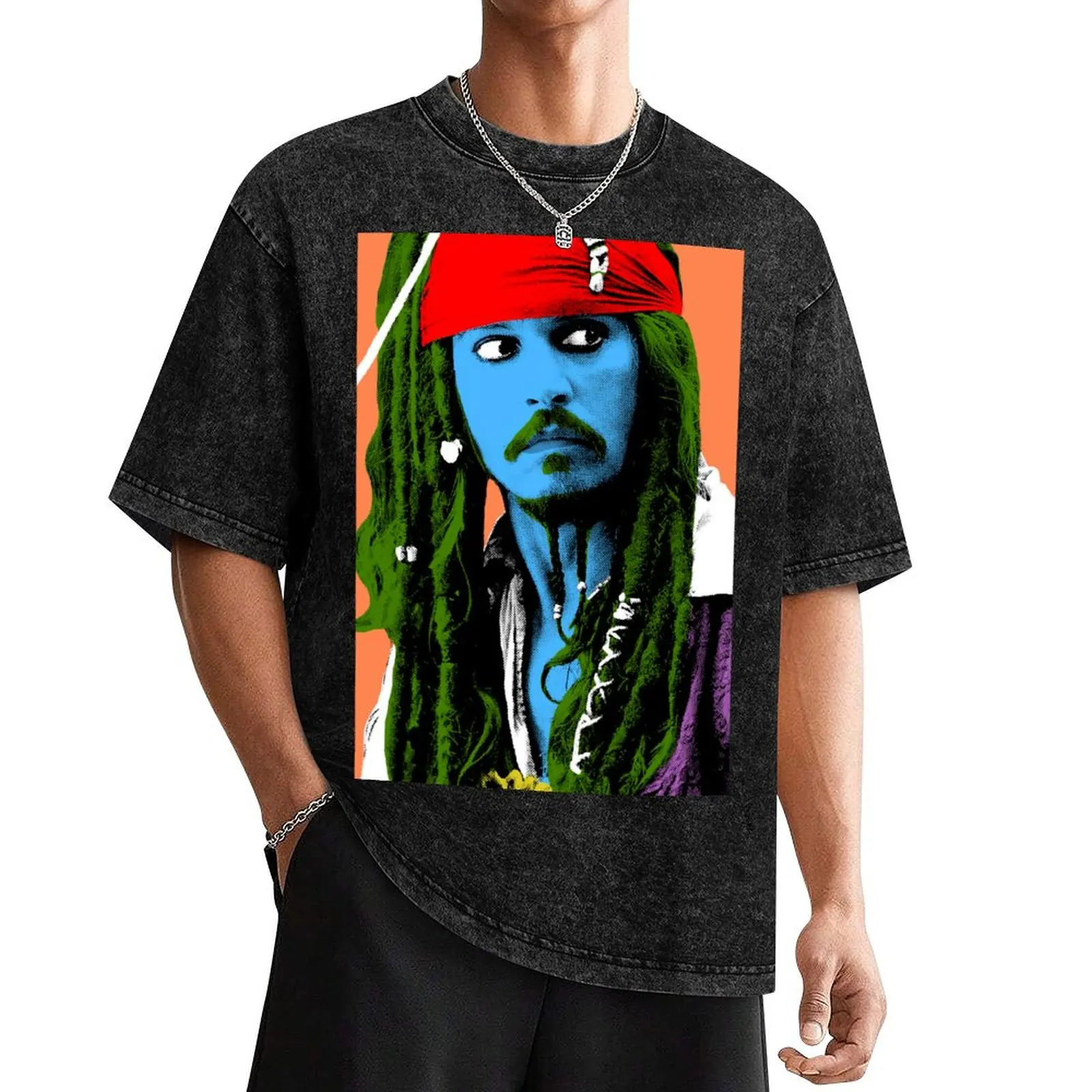 

Captain Jack Sparrow Andy Warhol style Poster, Pop Art Big Digital Poster Portrait. T-Shirt sports fans mens white t shirts