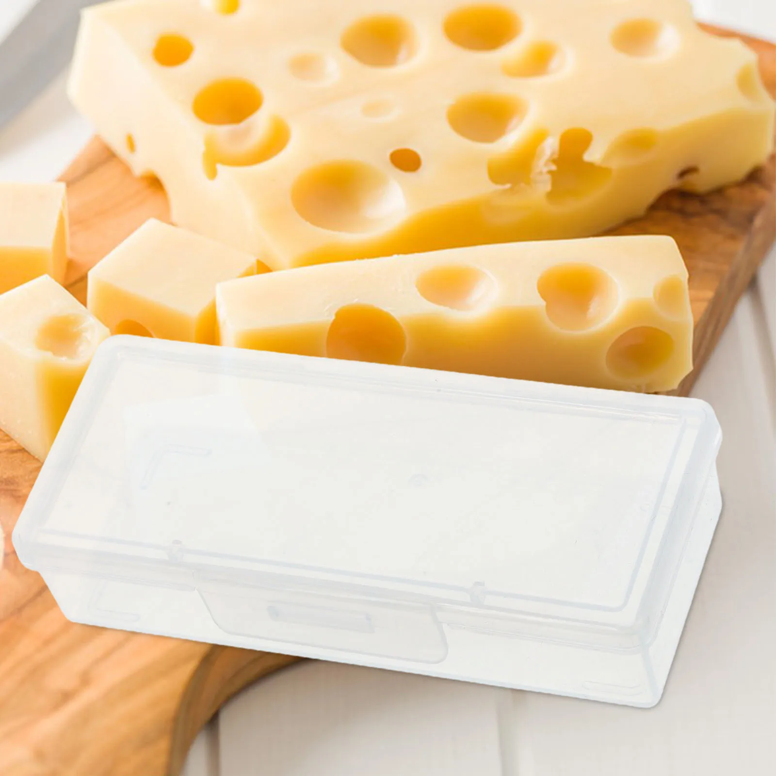 

1 Cheese Storage Box Mini Long Strip Clear Reusable Plastic Flip Lid Design Kitchen Space Saving Stacking Boxes Fruit