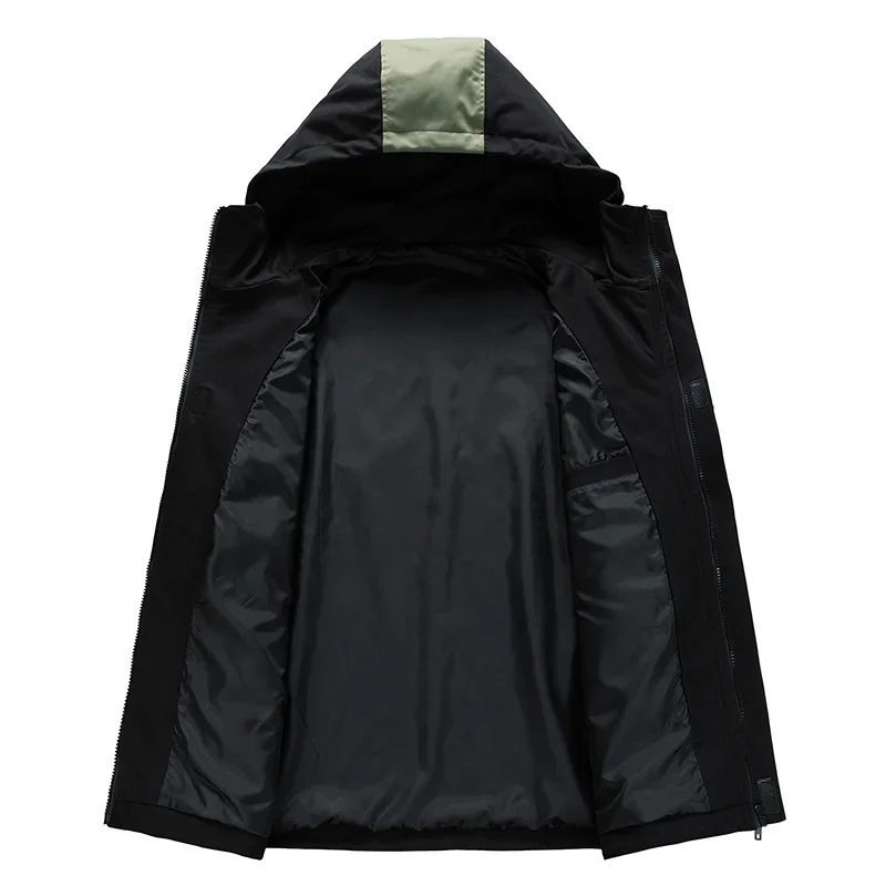 9XL Large Size Jacket Men\'s Spring Autumn Multi-pocket Cargo Jackets Loose Workwear Jacket Hooded Youth Coats Tops Mens Clothes