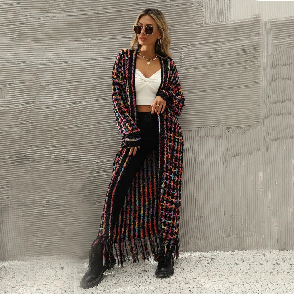 2026 Winter New Large Size Fringe Long Cardigan Coat Sweater Knitted Cardigan Women Korean Fashion Streetwear Cardigan view 3