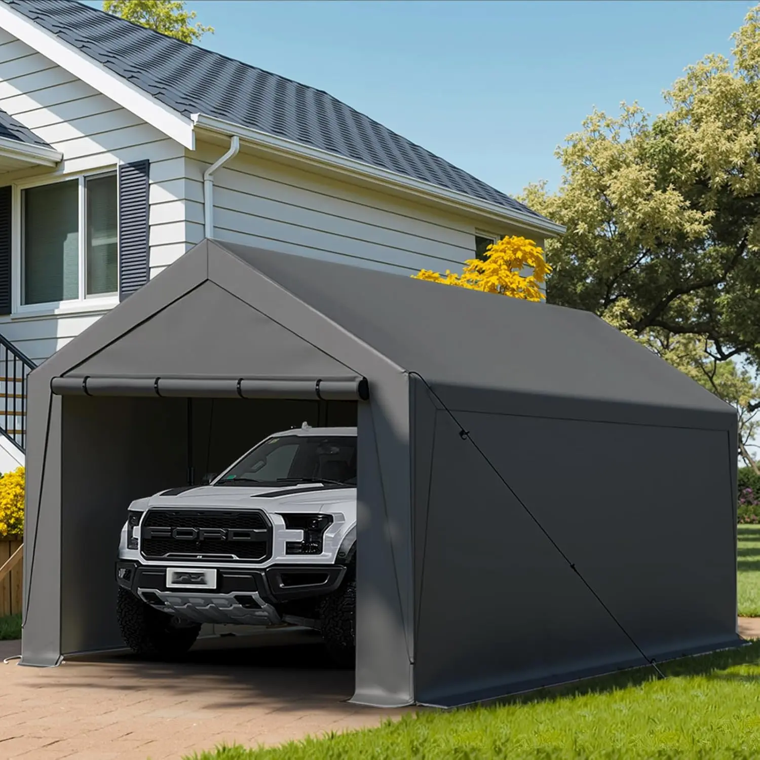 

10x20 Heavy Duty Carport Portable Garage with Removable Sidewalls & Door Waterproof All Season, Customized